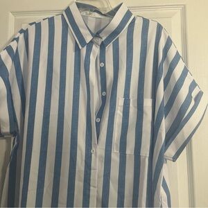 BLUE/WHITE Striped WOMANS 100% Polyester Short Sleeve 1 X